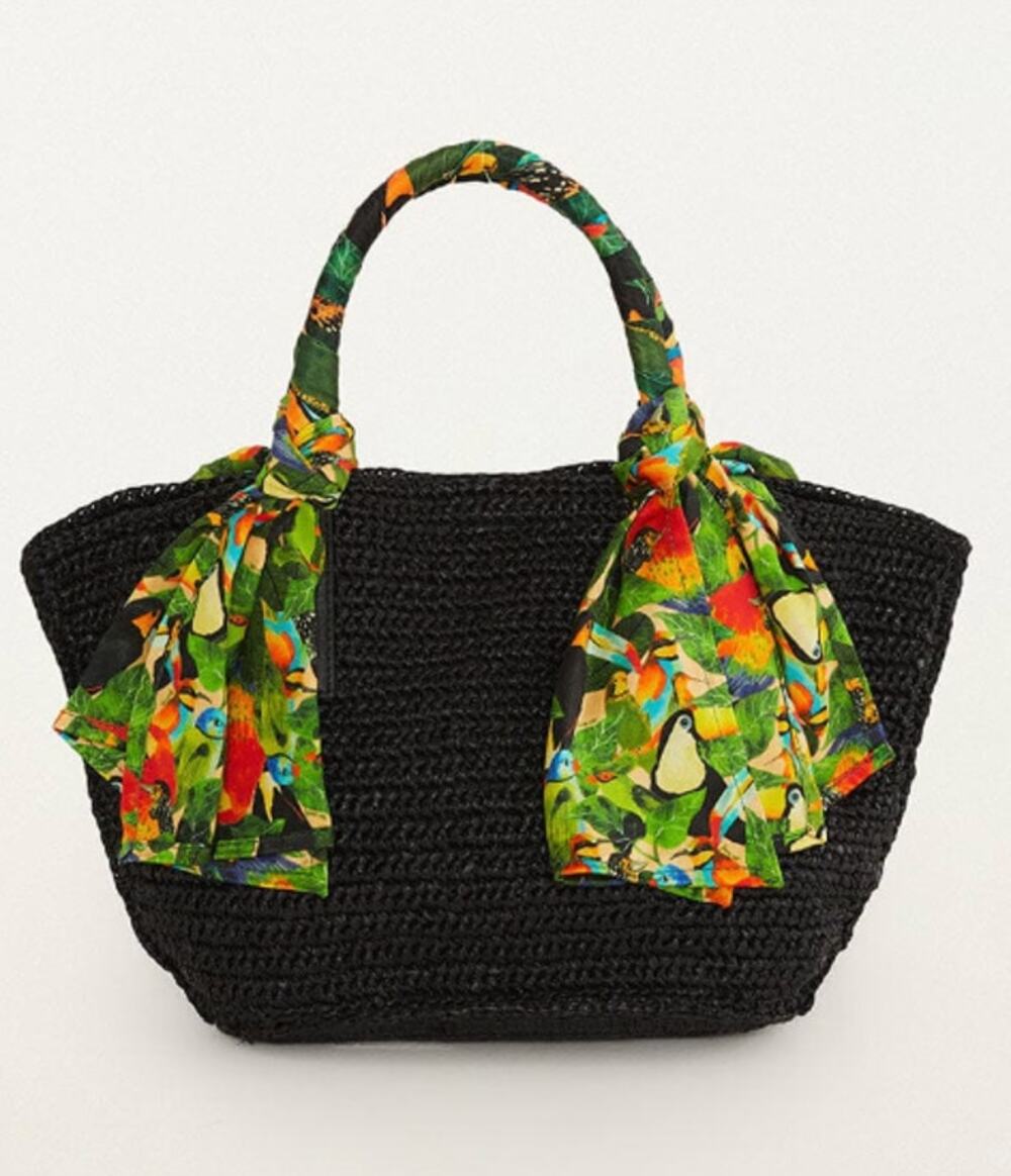 Farm Rio NEW Black Scarf Raffia Mini Basket Bag